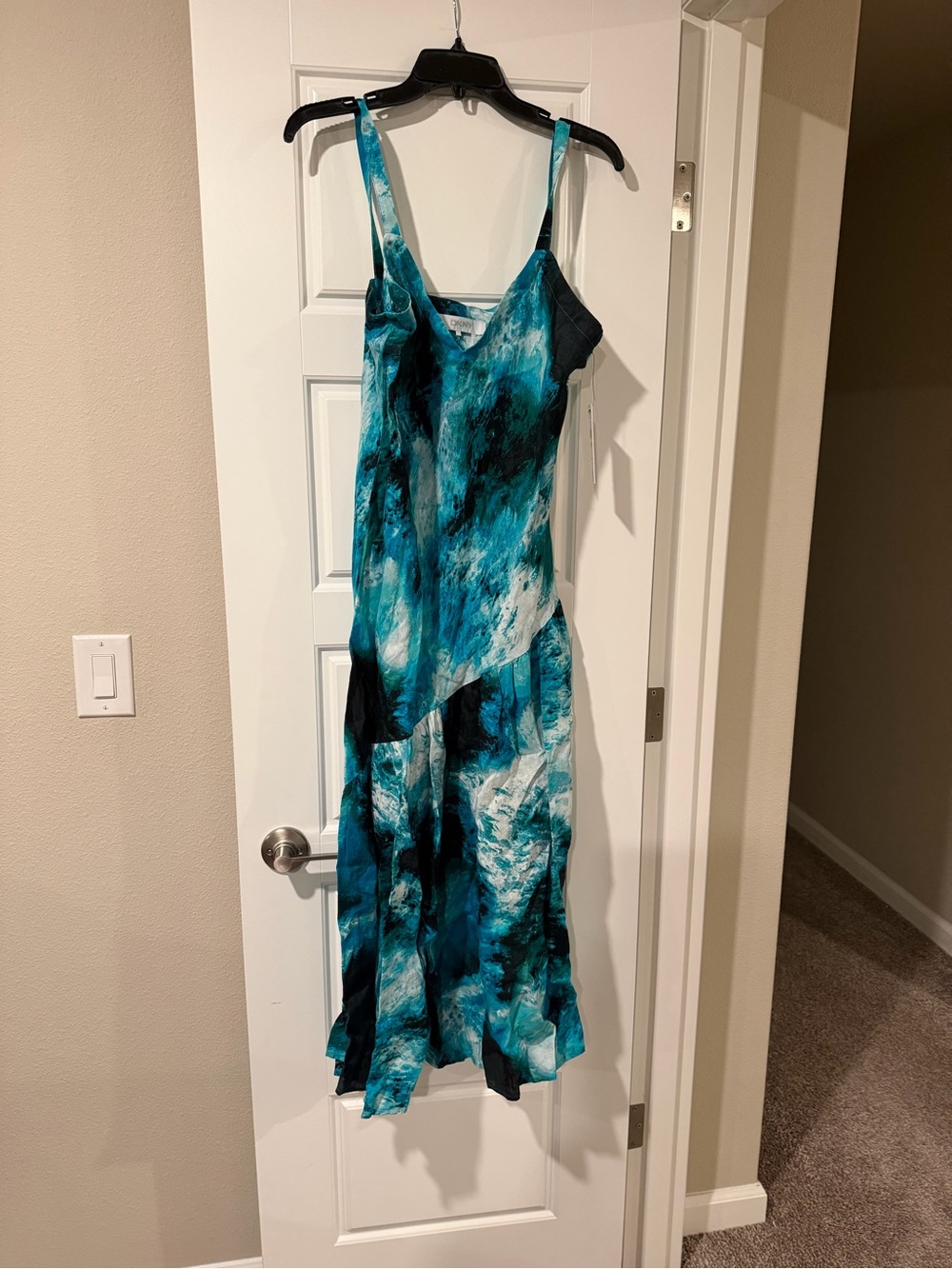 DKNY Blue Tie-Dye Slip Dress with Spaghetti Straps